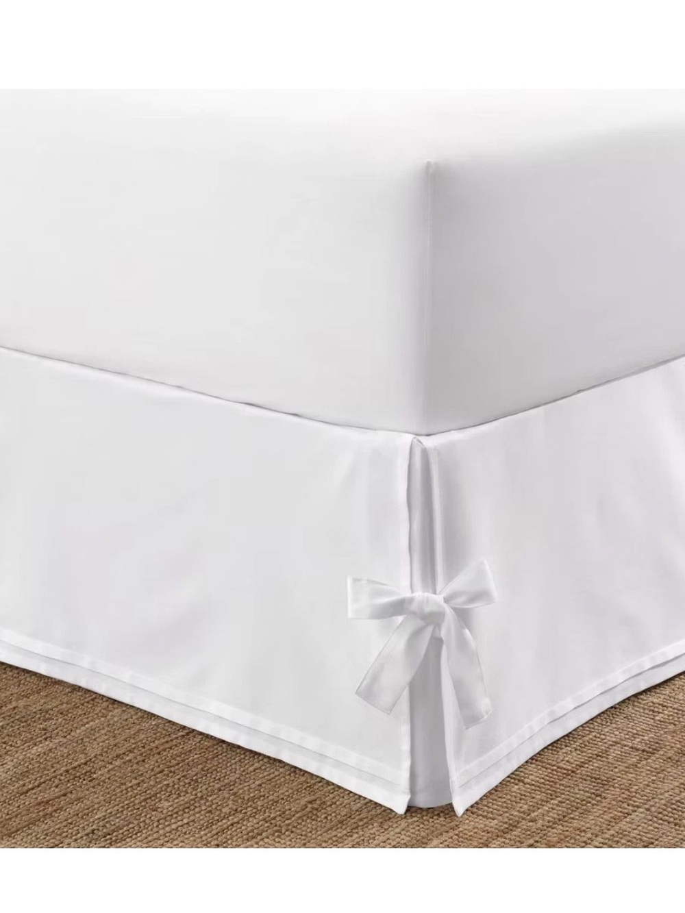Cottage Laura Ashley FULL Corner BOW Ties Tailored Bedskirt White Cotton Sateen